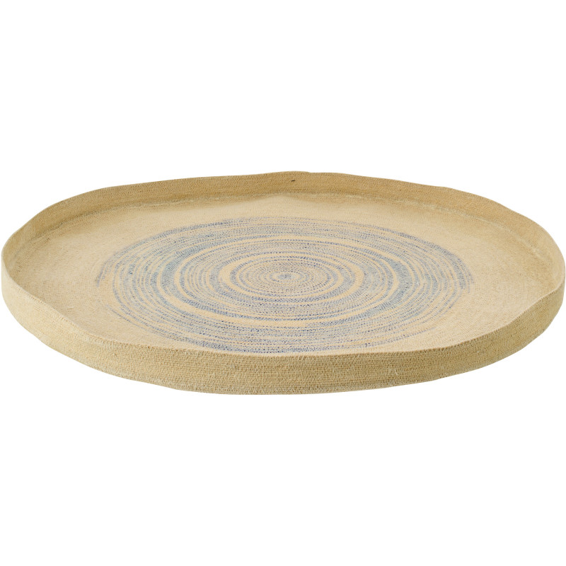 Décoration murale ronde grand format en fibres naturelles motifs bleu Ø100 cm Marévia 