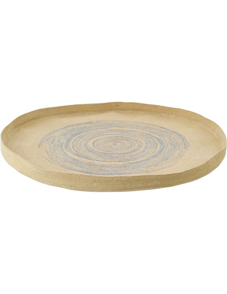 Décoration murale ronde grand format en fibres naturelles motifs bleu Ø100 cm Marévia 