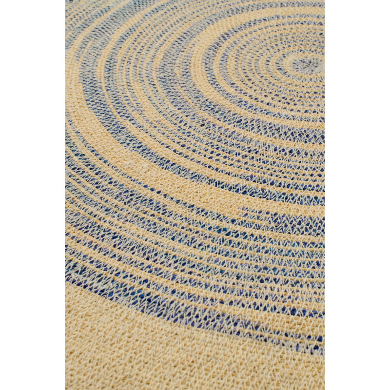 Décoration murale ronde grand format en fibres naturelles motifs bleu Ø100 cm Marévia 