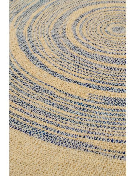 Décoration murale ronde grand format en fibres naturelles motifs bleu Ø100 cm Marévia 