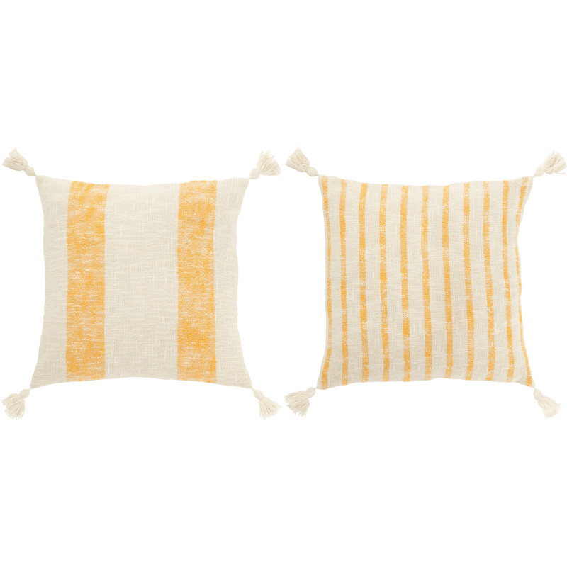 Coussins carrés lignes écru et orange 45 x 45 cm coton déhoussables lot de 2 Solyra 