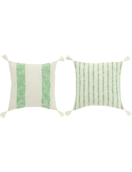 Coussins carrés coton écru et vert 45 x 45 cm déhoussables lot de 2 Solyra 