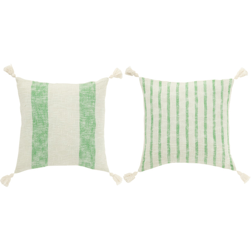 Coussins carrés coton écru et vert 45 x 45 cm déhoussables lot de 2 Solyra 