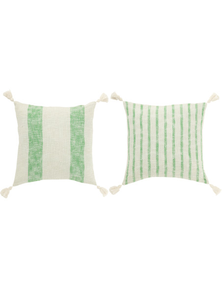 Coussins carrés coton écru et vert 45 x 45 cm déhoussables lot de 2 Solyra 