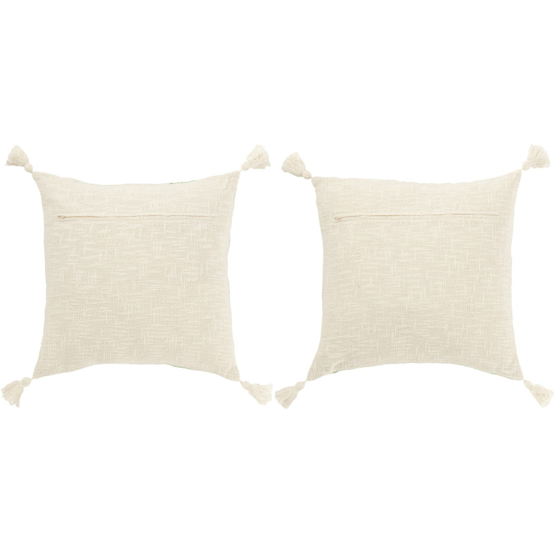 Coussins carrés coton écru et vert 45 x 45 cm déhoussables lot de 2 Solyra 