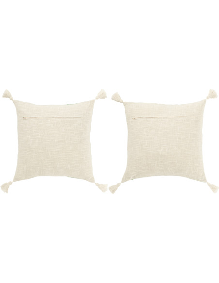 Coussins carrés coton écru et vert 45 x 45 cm déhoussables lot de 2 Solyra 