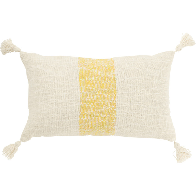 Coussin rectangle lignes jaune et écru 30 x 50 cm coton déhoussable Solyra 