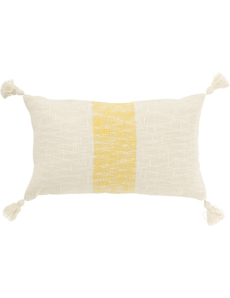 Coussin rectangle lignes jaune et écru 30 x 50 cm coton déhoussable Solyra 
