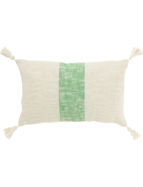 Coussin rectangulaire coton écru et vert 30 x 50 cm déhoussable Solyra 