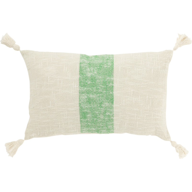 Coussin rectangulaire coton écru et vert 30 x 50 cm déhoussable Solyra 
