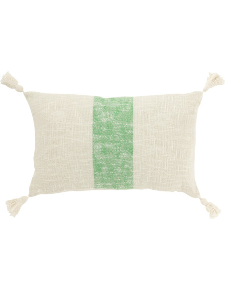 Coussin rectangulaire coton écru et vert 30 x 50 cm déhoussable Solyra 