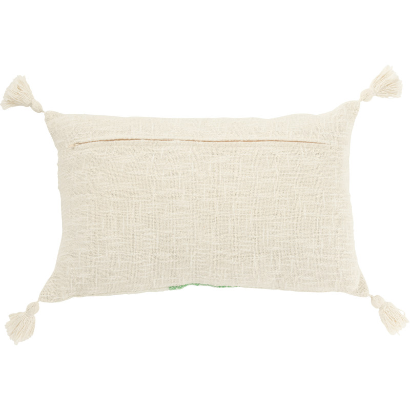Coussin rectangulaire coton écru et vert 30 x 50 cm déhoussable Solyra 