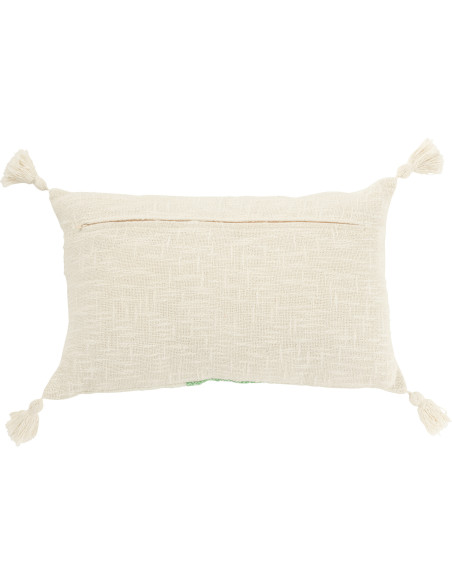 Coussin rectangulaire coton écru et vert 30 x 50 cm déhoussable Solyra 