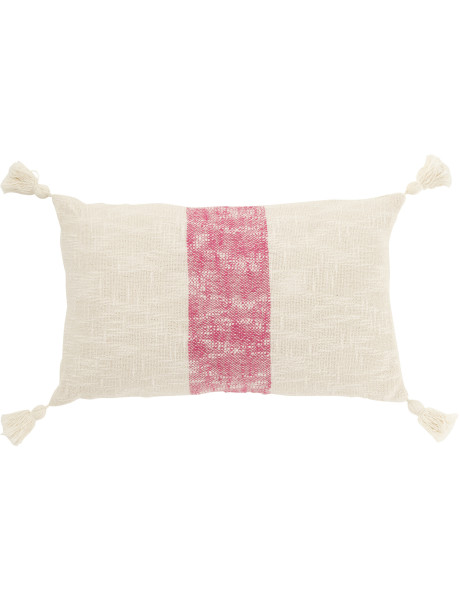 Coussin rectangulaire coton écru et rose 30 x 50 cm déhoussable Solyra 