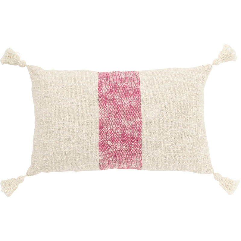 Coussin rectangulaire coton écru et rose 30 x 50 cm déhoussable Solyra 