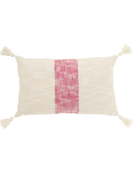 Coussin rectangulaire coton écru et rose 30 x 50 cm déhoussable Solyra 