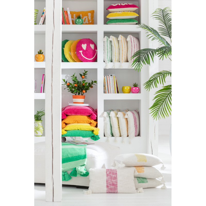 Coussin rectangulaire coton écru et rose 30 x 50 cm déhoussable Solyra 