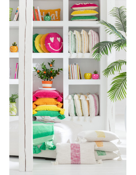 Coussin rectangulaire coton écru et rose 30 x 50 cm déhoussable Solyra 