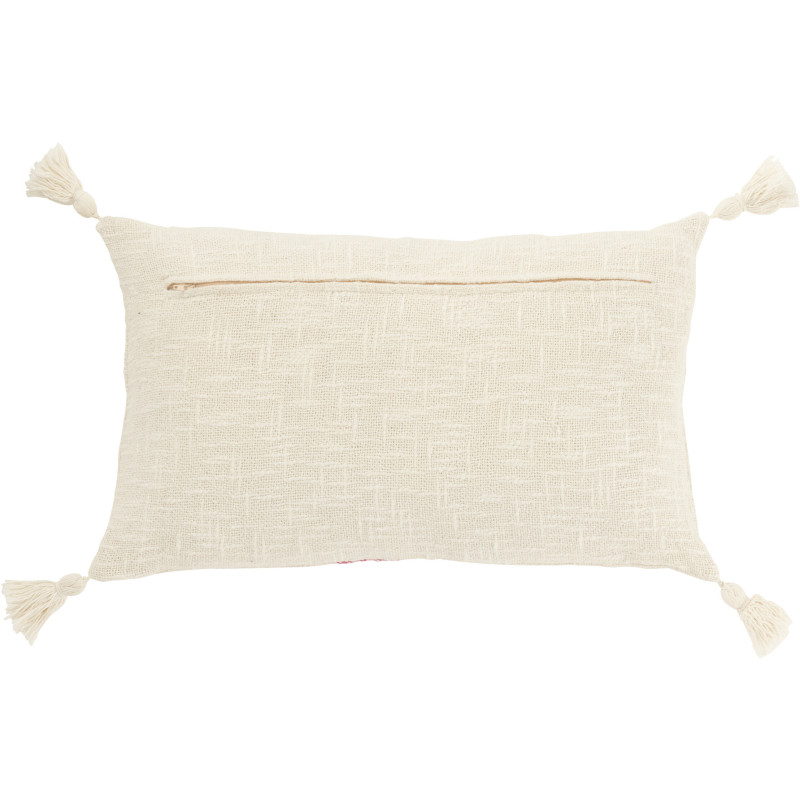 Coussin rectangulaire coton écru et rose 30 x 50 cm déhoussable Solyra 
