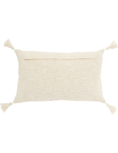 Coussin rectangulaire coton écru et rose 30 x 50 cm déhoussable Solyra 