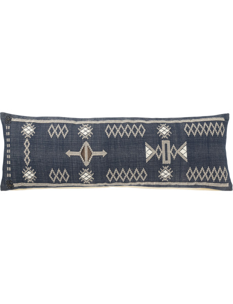 Coussin rectangulaire coton motifs ethniques bleu profond 100 x 35 cm Azmara 