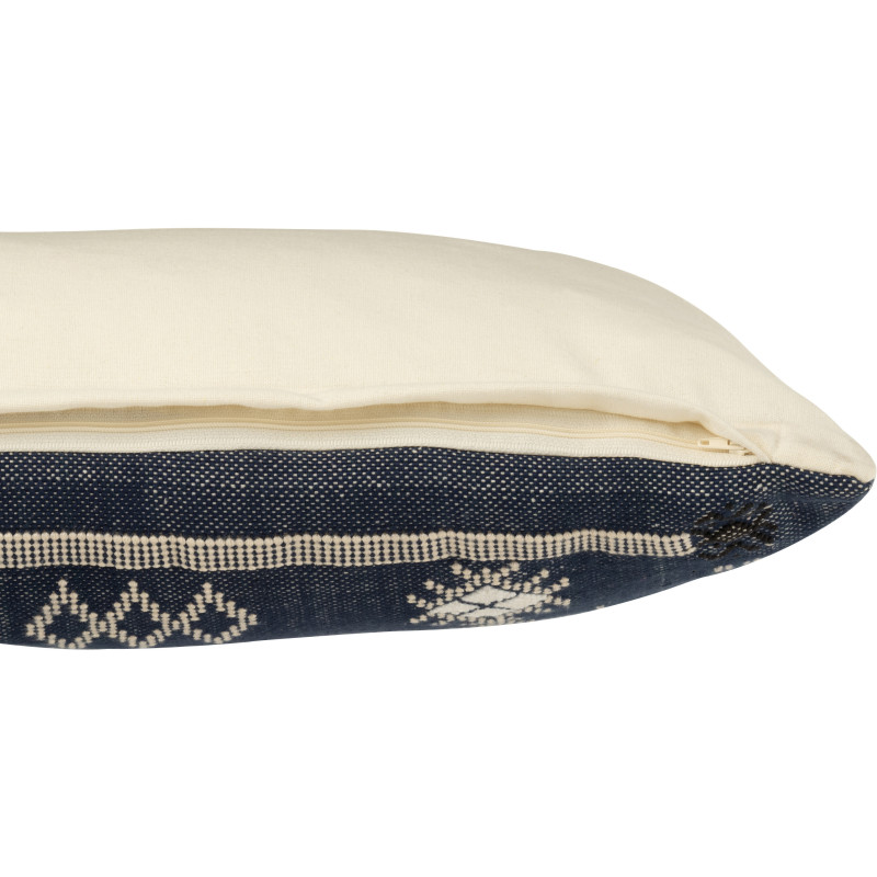 Coussin rectangulaire coton motifs ethniques bleu profond 100 x 35 cm Azmara 