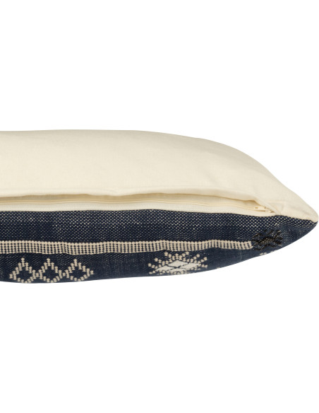 Coussin rectangulaire coton motifs ethniques bleu profond 100 x 35 cm Azmara 