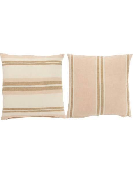 Coussin carré lin rayures rose poudré et beige 45 x 45 cm Narelia lot de 2 
