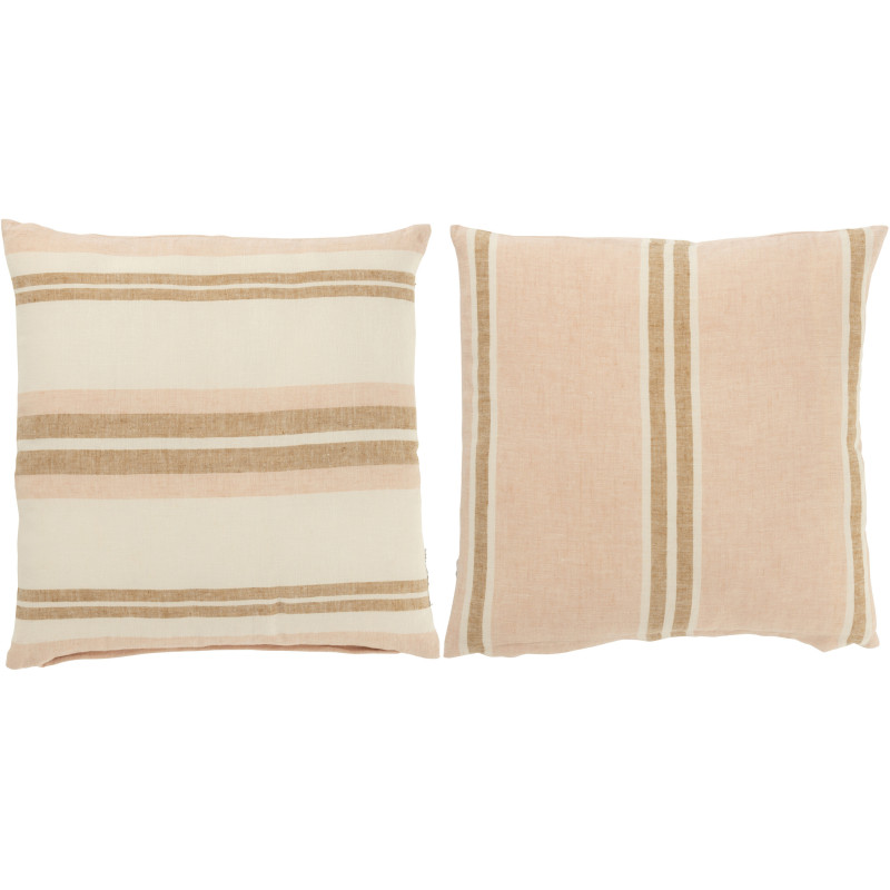 Coussin carré lin rayures rose poudré et beige 45 x 45 cm Narelia lot de 2 