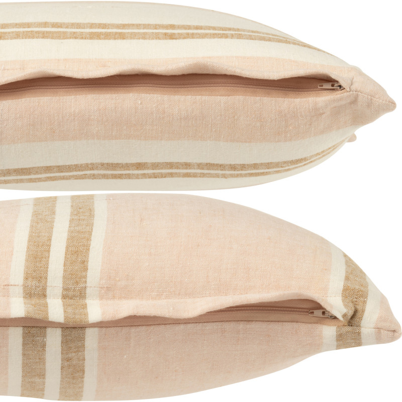 Coussin carré lin rayures rose poudré et beige 45 x 45 cm Narelia lot de 2 
