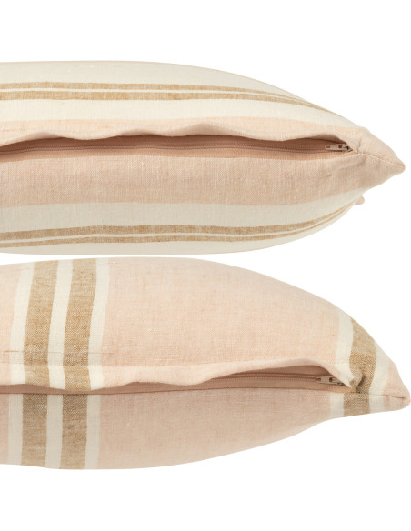 Coussin carré lin rayures rose poudré et beige 45 x 45 cm Narelia lot de 2 
