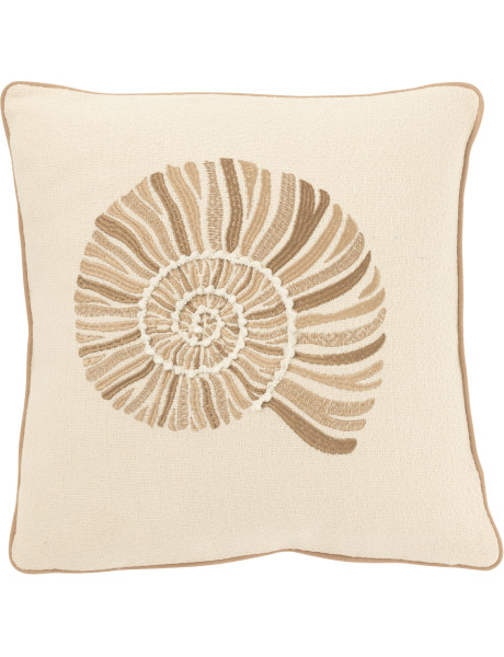 Coussin carré motif coquillage beige 45 x 45 cm coton déhoussable Calyra 