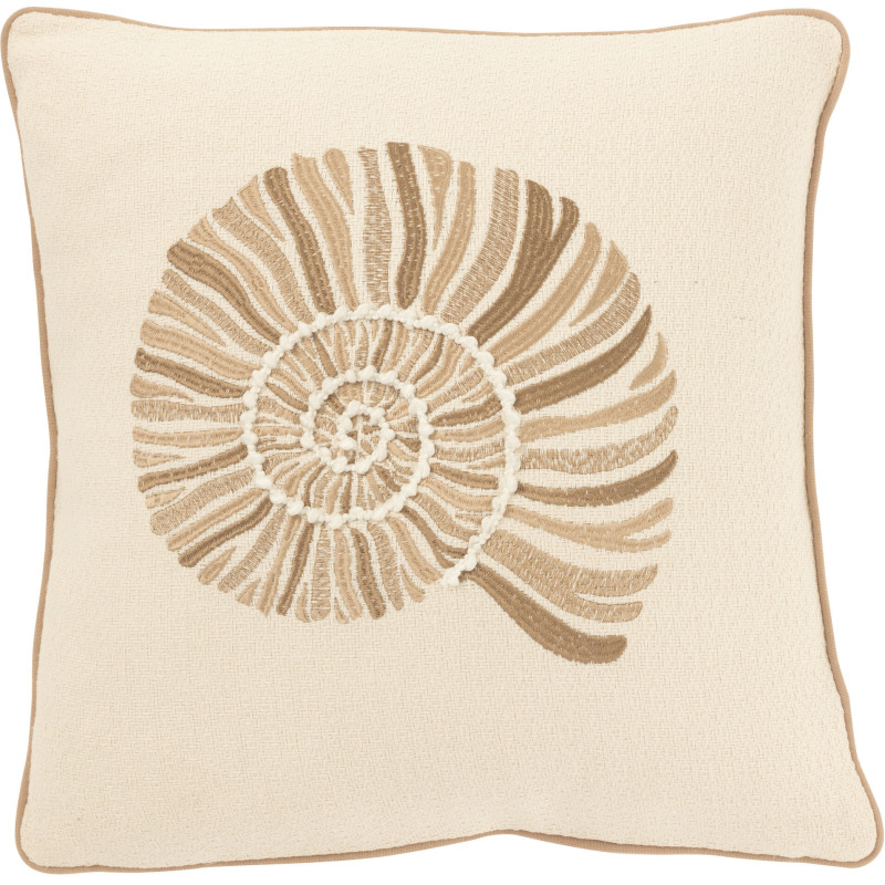 Coussin carré motif coquillage beige 45 x 45 cm coton déhoussable Calyra 