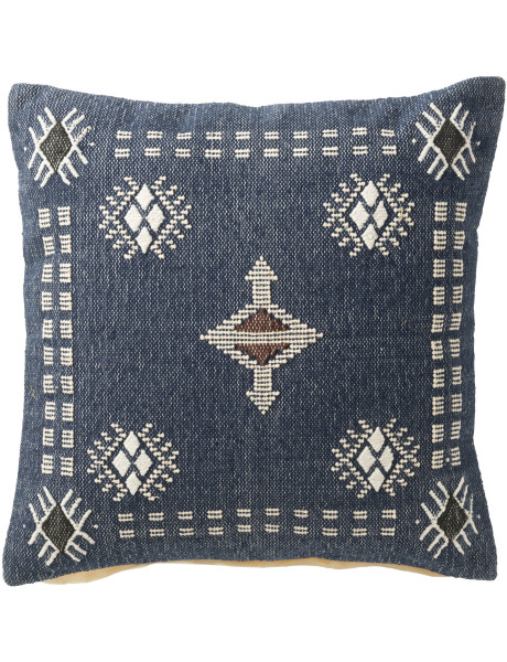 Coussin carré coton motifs ethniques bleu profond 45 x 45 cm Azmara 
