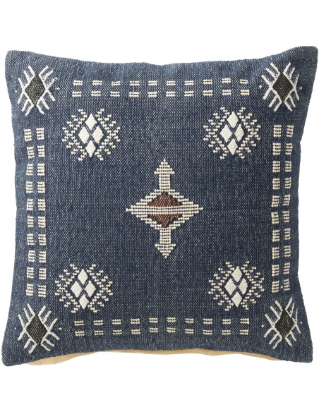 Coussin carré coton motifs ethniques bleu profond 45 x 45 cm Azmara 