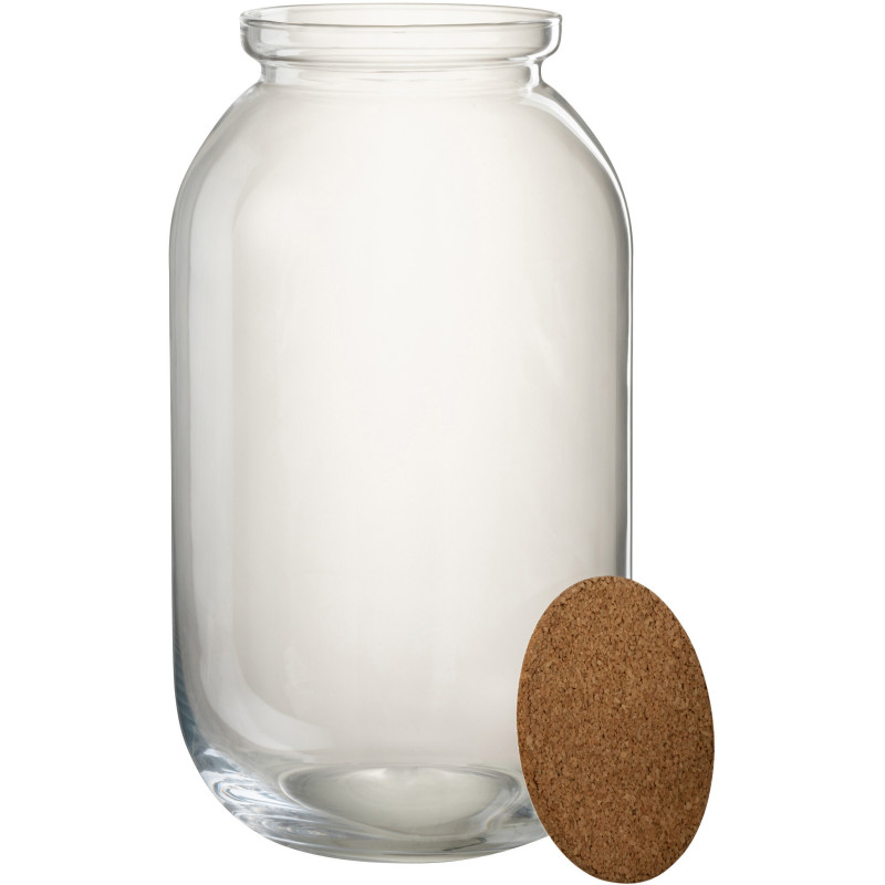 Bocal décoratif en verre transparent avec couvercle liège H41 cm Roxy 