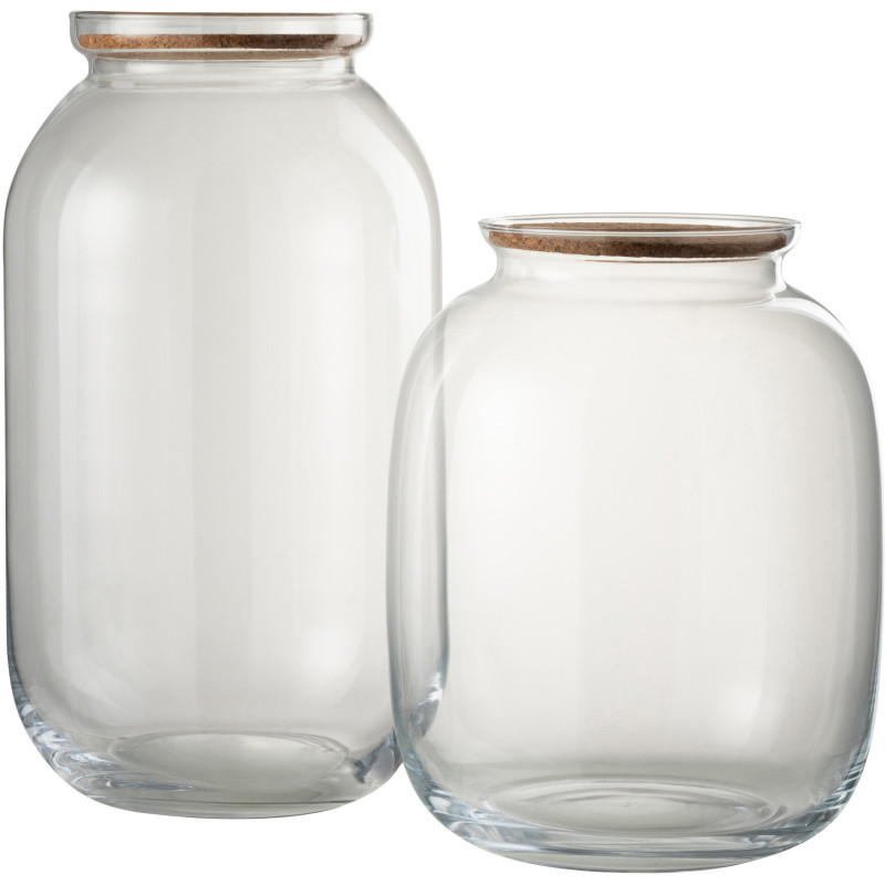 Bocal décoratif en verre transparent avec couvercle liège H41 cm Roxy 