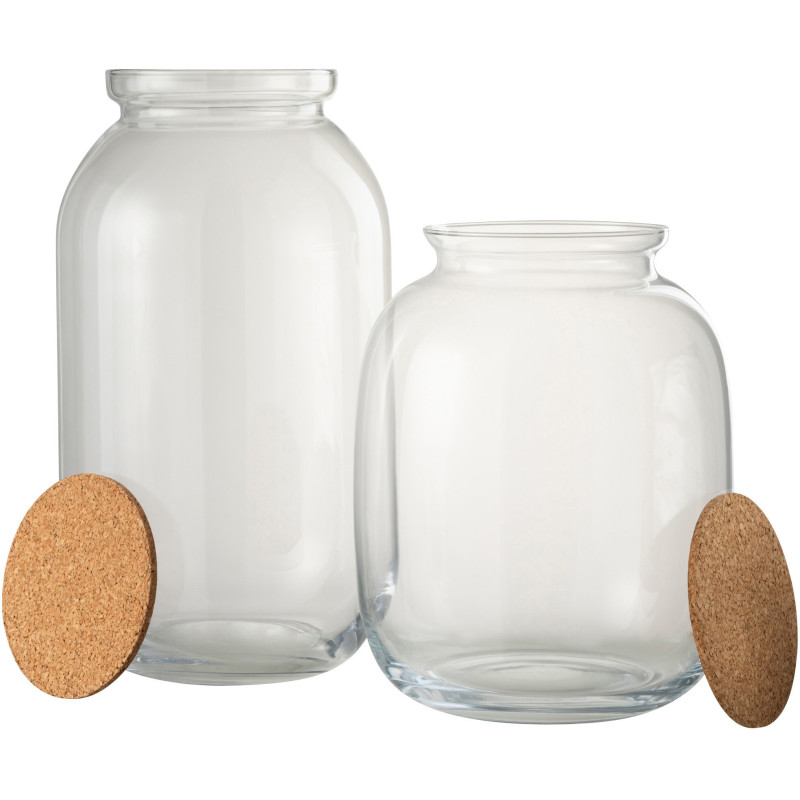 Bocal décoratif en verre transparent avec couvercle liège H41 cm Roxy 