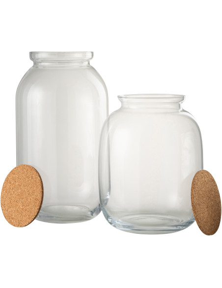 Bocal décoratif en verre transparent avec couvercle liège H41 cm Roxy 