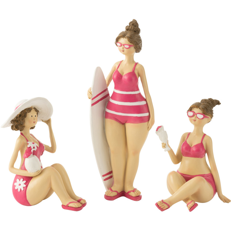 Statuettes décoratives baigneuses résine rose 18 cm lot de 3 Solara 