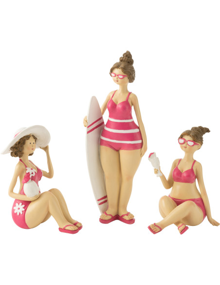 Statuettes décoratives baigneuses résine rose 18 cm lot de 3 Solara 