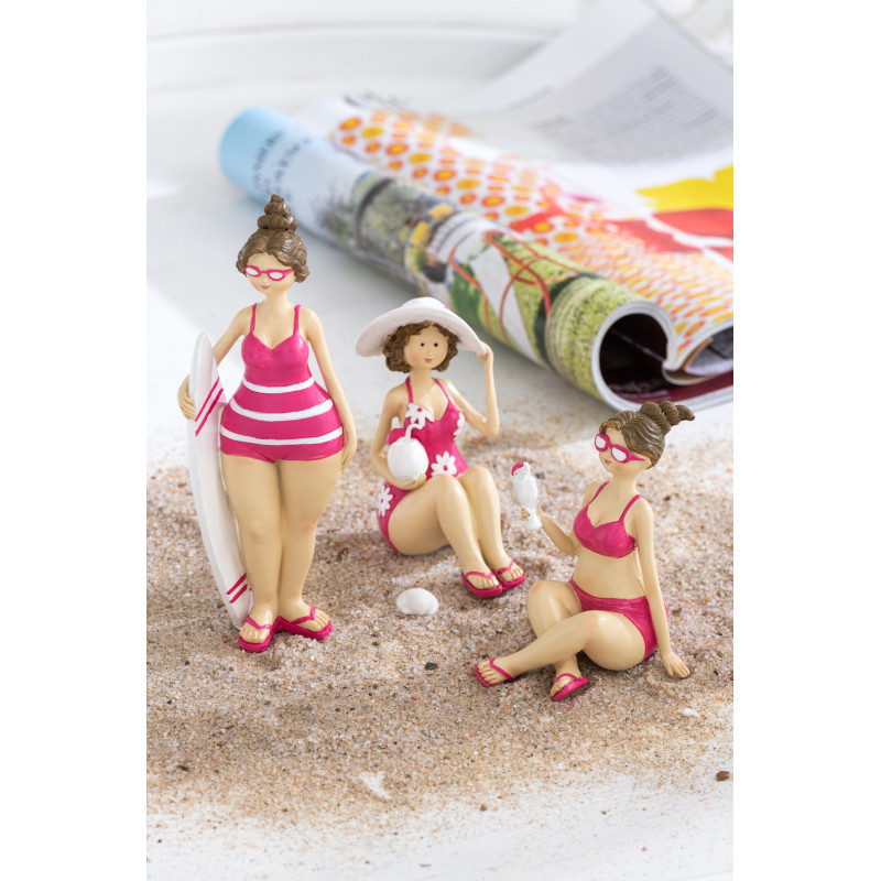 Statuettes décoratives baigneuses résine rose 18 cm lot de 3 Solara 