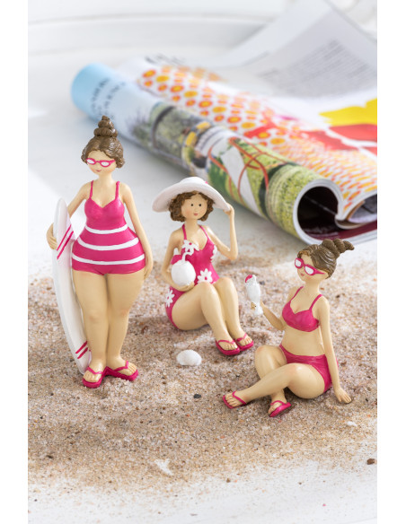 Statuettes décoratives baigneuses résine rose 18 cm lot de 3 Solara 