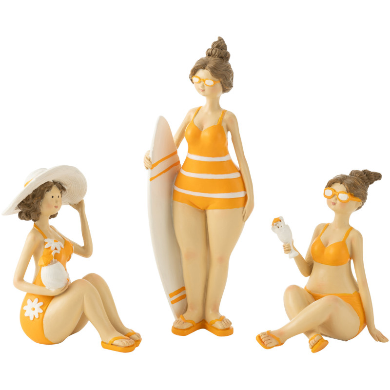 Statuettes décoratives baigneuses résine orange 18 cm lot de 3 Solara 