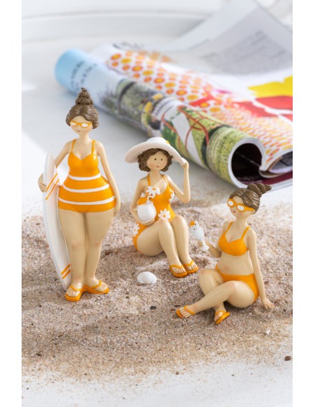 Statuettes décoratives baigneuses résine orange 18 cm lot de 3 Solara 