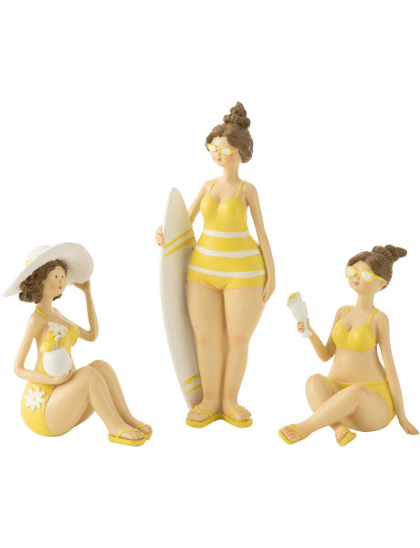 Statuettes décoratives baigneuses résine jaune 18 cm lot de 3 Solara 