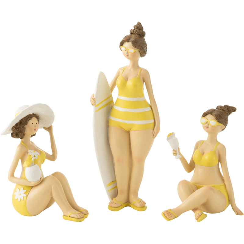 Statuettes décoratives baigneuses résine jaune 18 cm lot de 3 Solara 