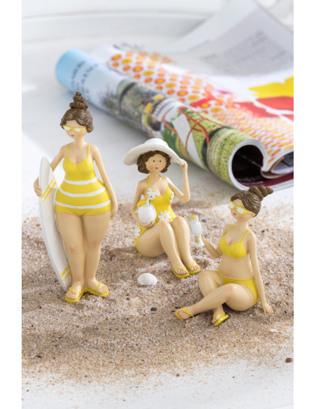 Statuettes décoratives baigneuses résine jaune 18 cm lot de 3 Solara 