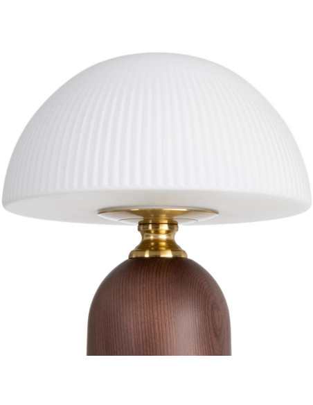 Lampe à poser verre opalin et bois brun 25 x 25 x 38 cm Lumera