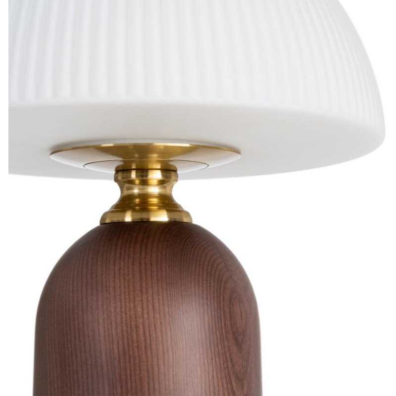 Lampe à poser verre opalin et bois...